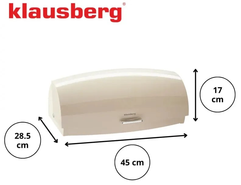 Кутия за хляб Klausberg KB 7932, 45 см, Ергономична дръжка, Метална, Бежов