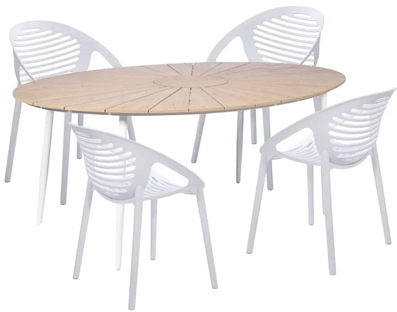 Комплект от 4 бели стола за хранене Jaanna и маса от естествен цвят Marienlist - Bonami Essentials