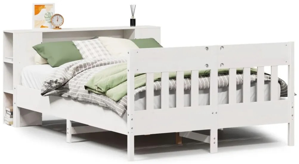 3323183 vidaXL Легло с етажерка за книги, без матрак, 140x200 см, бор масив