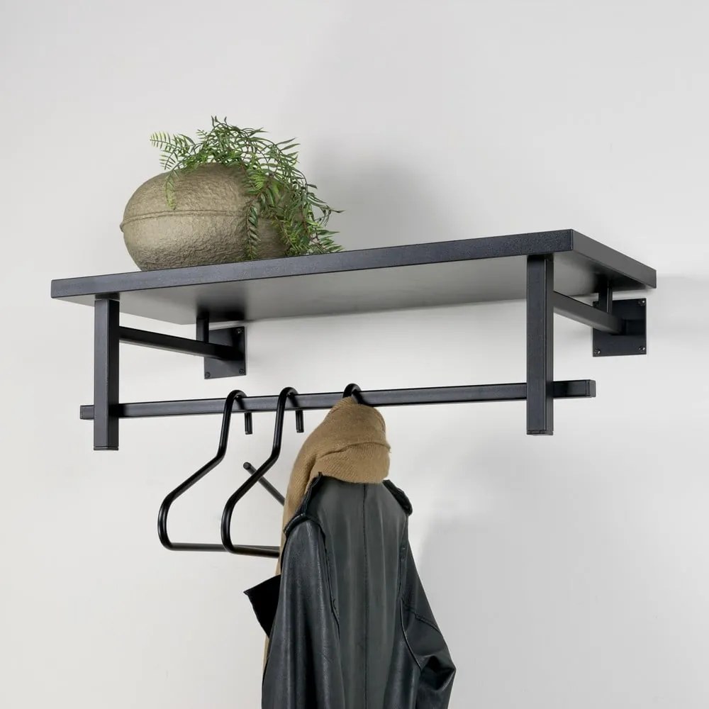 Черна метална стенна закачалка с рафт 76 cm Simplon – Spinder Design