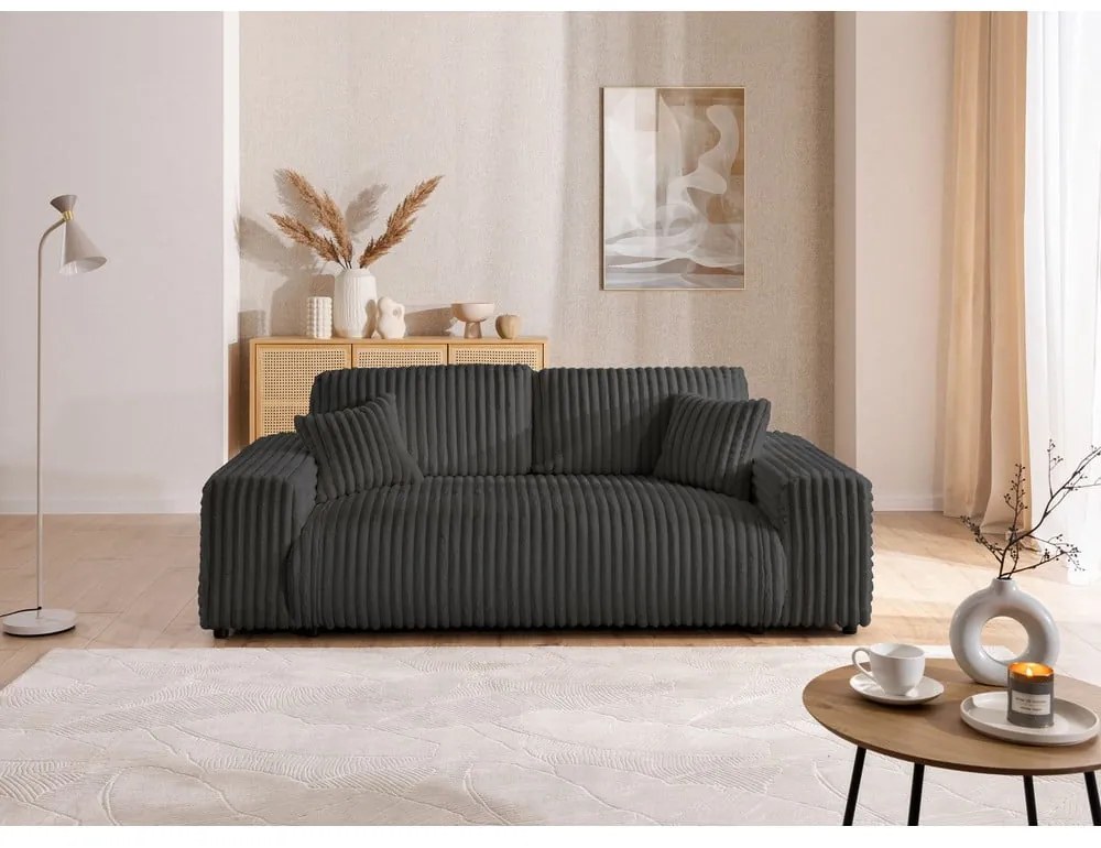Тъмносив диван от рипсено кадифе 213 cm Justin – Ropez