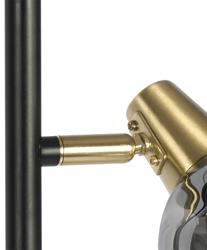 Подова лампа в стил арт деко черна и златиста с опушено стъкло 3-светлина - Vidro