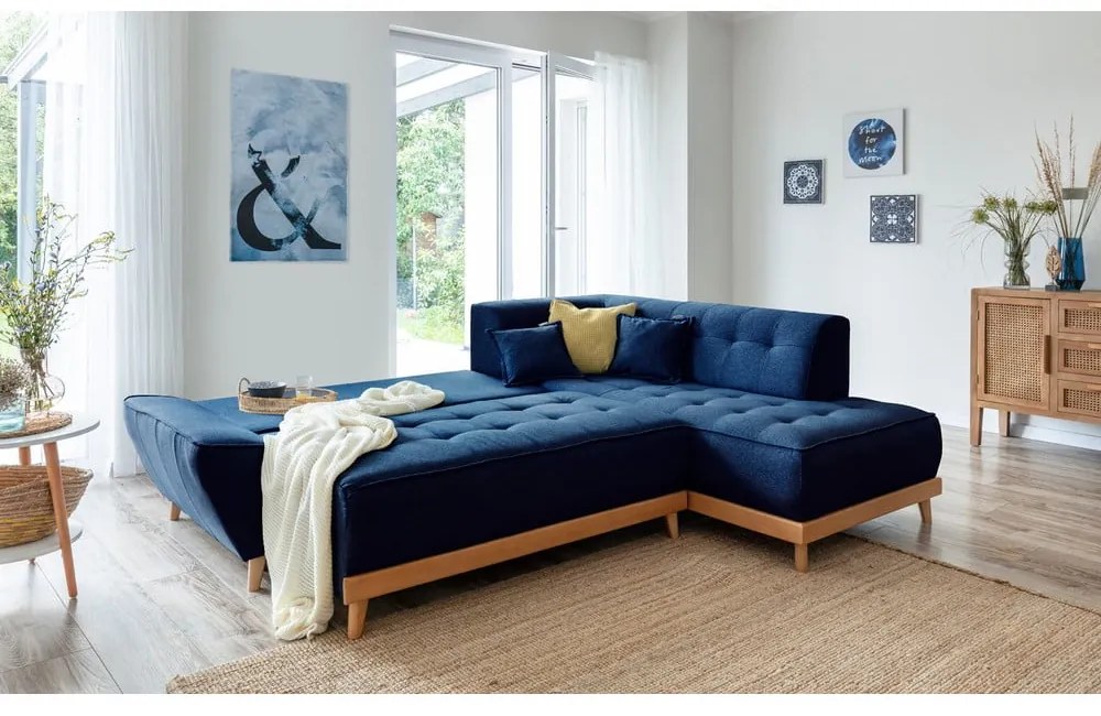 Морскосин ъглов разтегателен диван десен ъгъл Dazzling Daisy - Miuform