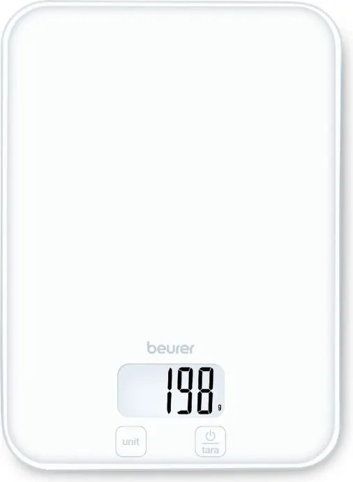 Кухненска везна Beurer KS 19 Pure White, До 5 кг, ТАРА, Сензорно управление, LCD, Стъкло, Ултратънка, Бял