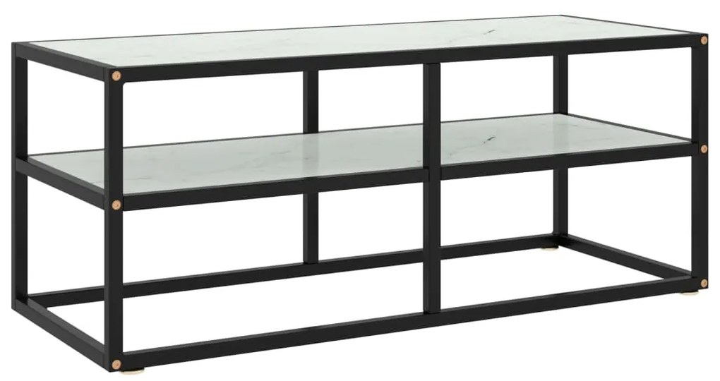 322857 vidaXL ТВ шкаф, черен, бяло мраморно стъкло, 100x40x40 см