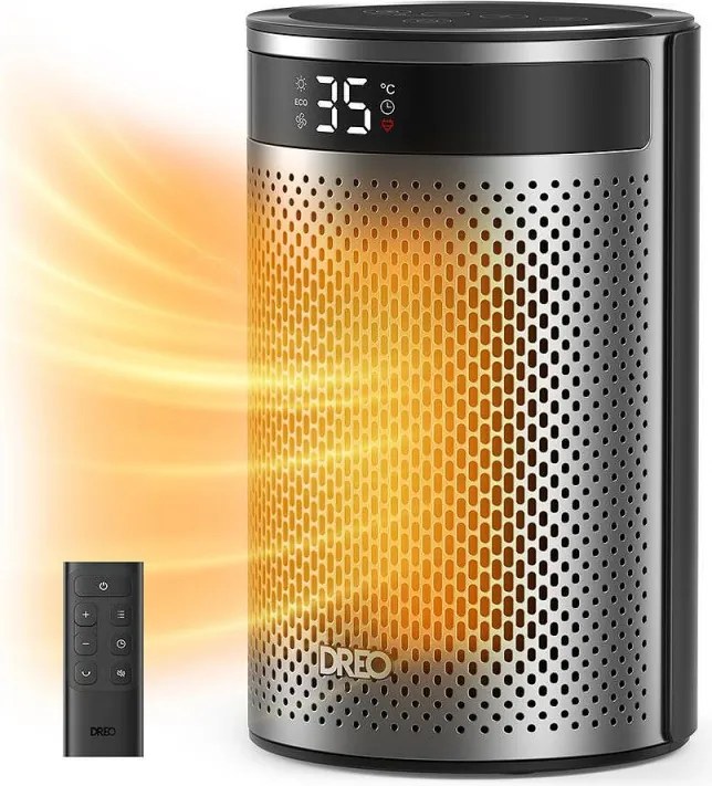 Вентилаторна печка DREO Atom 416, 1500 W, До 20 м2, 5 режима, HeatShield360, Таймер, Сив/Черен