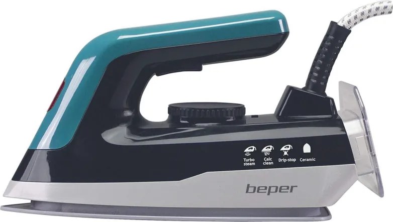 Ютия Beper P204CAL200, 2250W, Керамична плоча, Термостат, Филтър, Непрекъснат цикъл, Бял/синьозелен