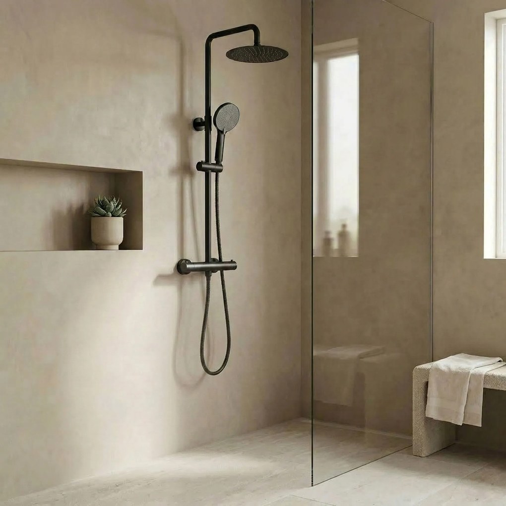 Душ комплект без чучур с термостат Rea Lungo Black
