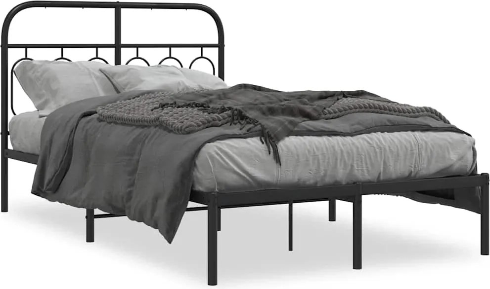 377115 vidaXL Метална рамка за легло с горна табла, бяла, 120x200 см