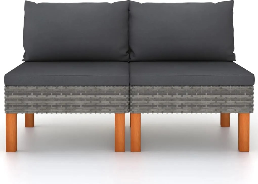 315756 vidaXL Средни дивани, 2 бр, полиратан и евкалиптово дърво масив