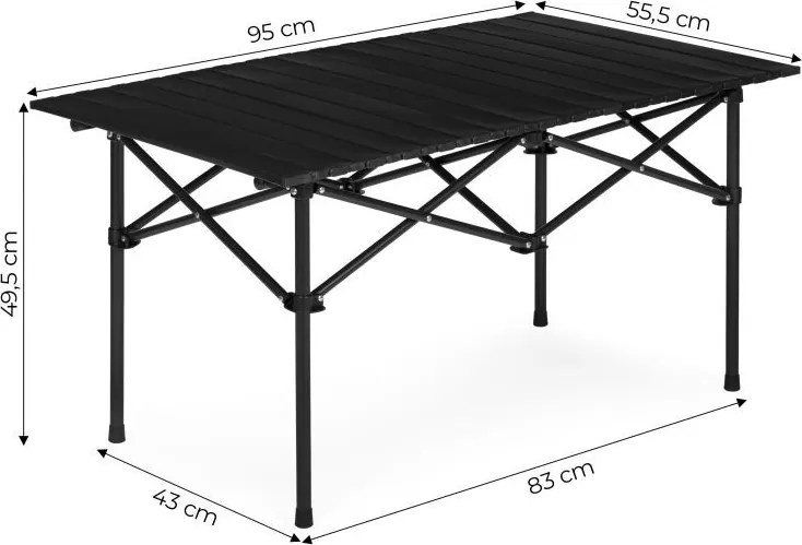 Сгъваема маса за туризъм, къмпинг - черна маса за пикник Šírka: 55 cm | Dĺžka: 53 cm