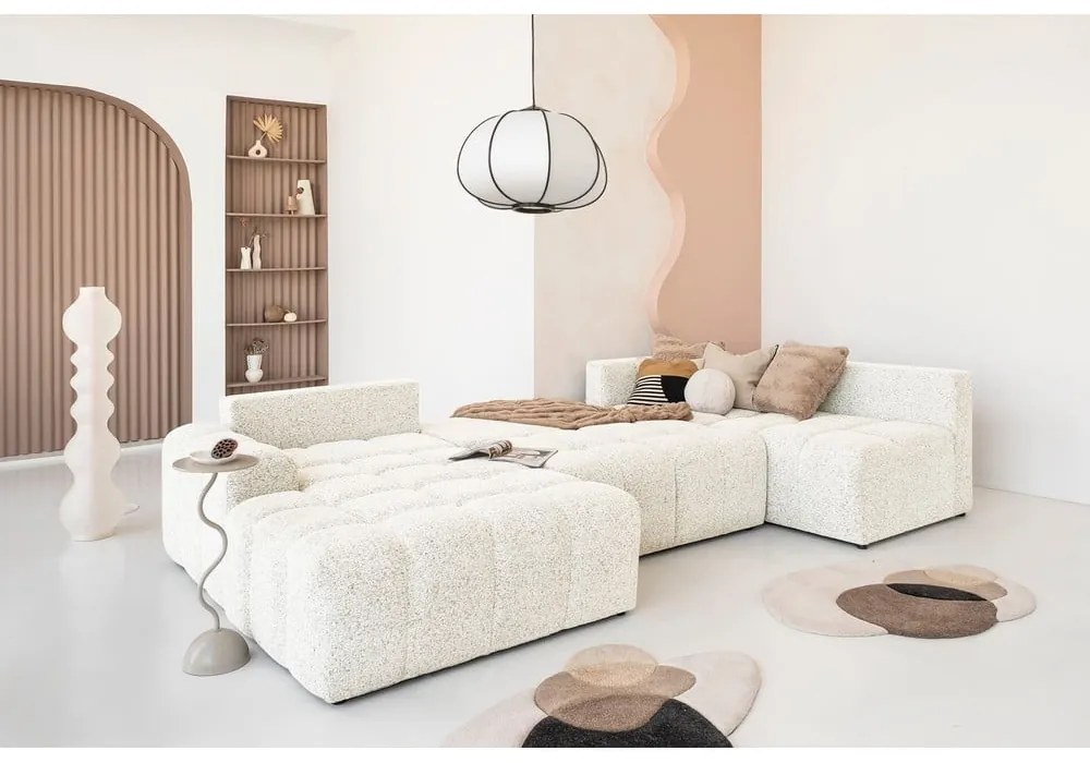 Кремав разтегателен модулен ъглов диван с място за съхранение (десен ъгъл) Lulu – Miuform