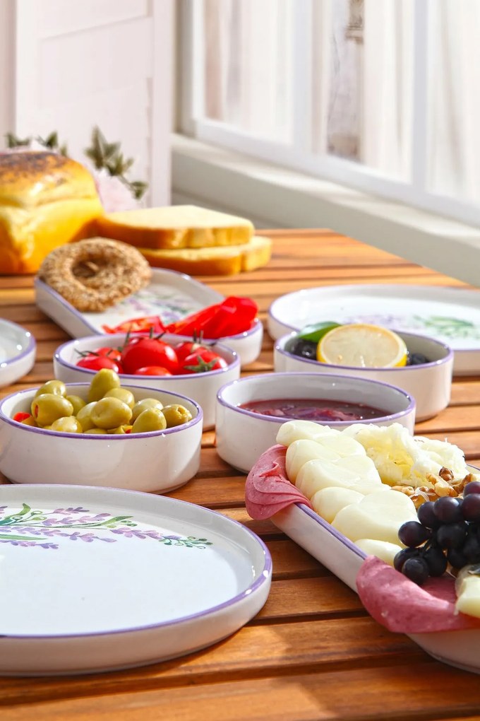 Комплект за закуска (14 броя), цвят Бял, лилав и зелен