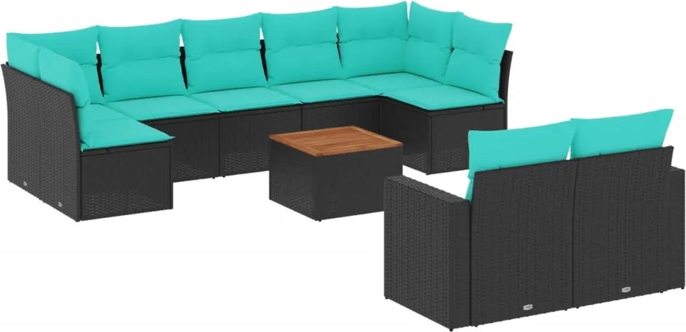 3256603 vidaXL Градински комплект диван с възглавници 10 части черен полиратан