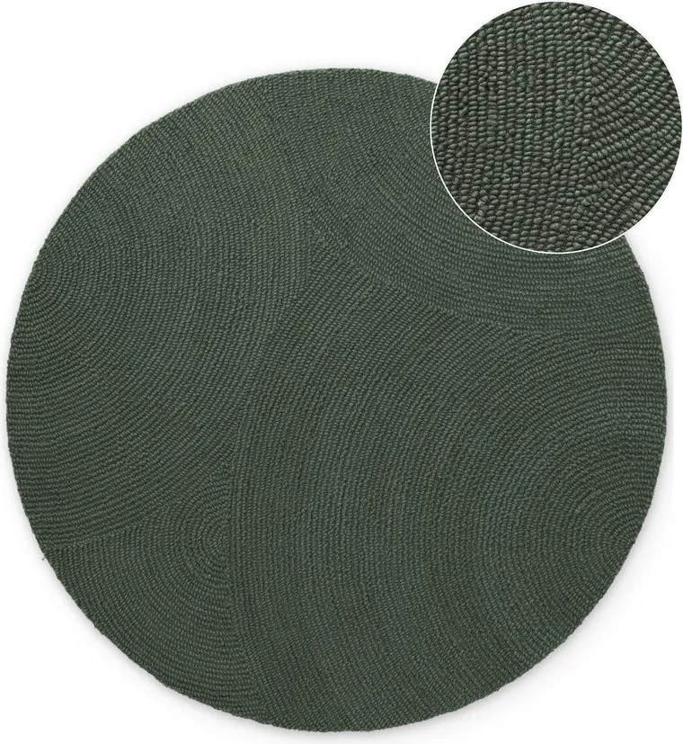Тъмнозелен ръчно изработен вълнен кръгъл килим ø 150 cm Calmio – Hanse Home