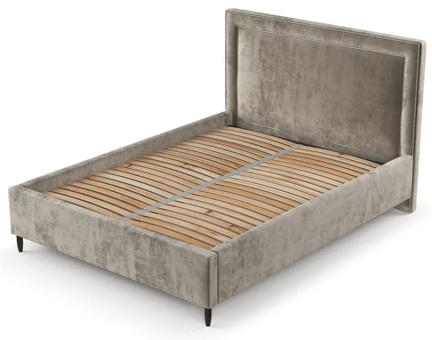 Бежово тапицирано двойно легло с място за съхранение с включена подматрачна рамка 140x200 cm Baleine – Maison de Rêve