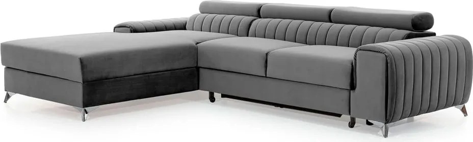 Сив кадифен разтегателен ъглов диван с място за съхранение (ляв ъгъл) Grayson – ELTAP