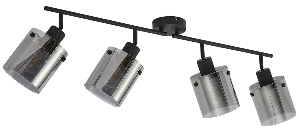 Дизайнерски плафон черен с димно стъкло 4 лампи - Domo