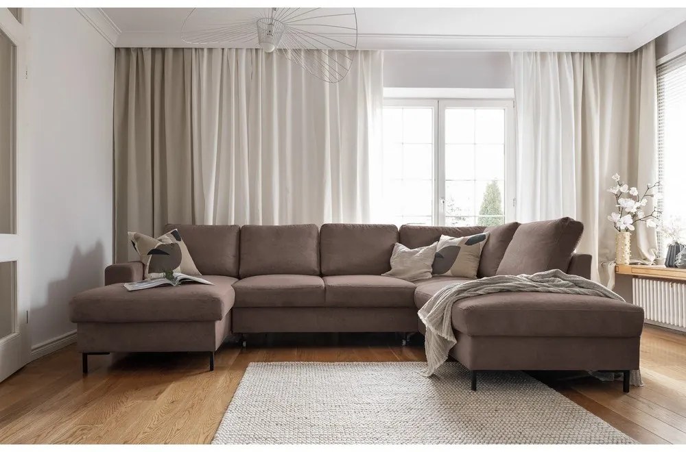 Кафяв разтегателен ъглов диван от рипсено кадифе (десен ъгъл) Lofty Lilly – Miuform