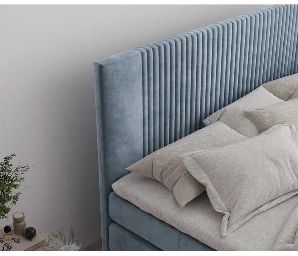 Синьо боксспринг легло 180x200 cm с място за съхранение Bergamo – Maison de Rêve