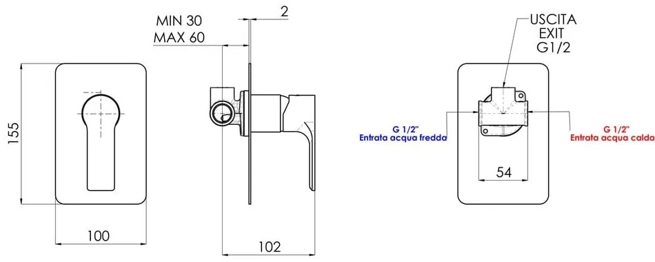 Вградена душ батерия в лъскаво-сребрист цвят (1 изход) Pax – Sapho