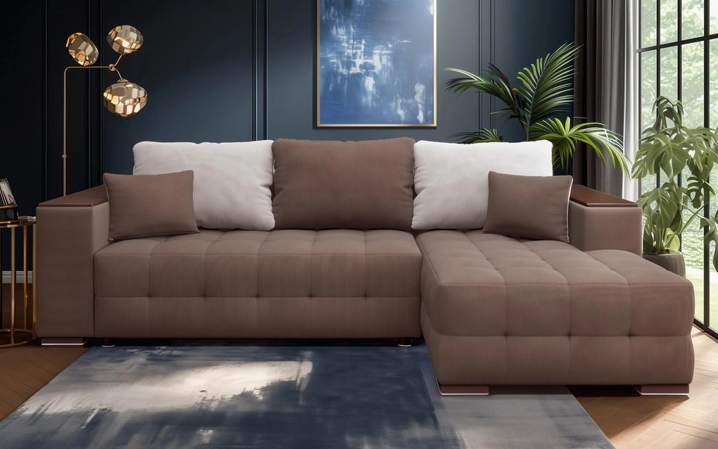 Разтегателен ъглов диван с подлакътник етажерка Мелвин Спринг S