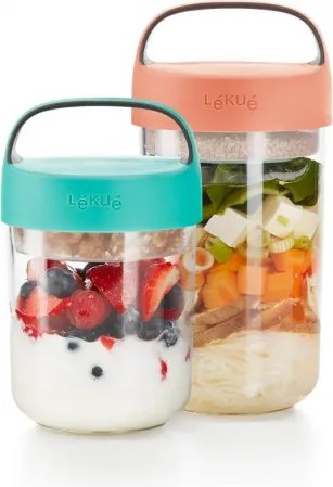 Бутилка с отделения Lekue On The Go 1010225, 600 мл, -20/+100°C, Херметично затваряне, Дръжка, Тюркоаз
