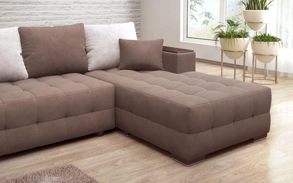 Разтегателен ъглов диван с подлакътник етажерка Мелвин Спринг