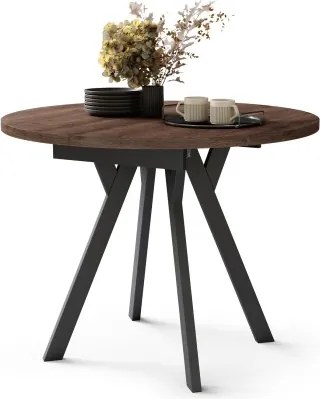 АЛМО Дъб Кафяв/черни крака - КРЪГЛА РАЗТЕГАТЕЛНА МАСА С Y-ОБРАЗНИ КРАКА В ЛОФТ/ИНДУСТРИАЛЕН СТИЛ ЗА ХОЛ ИЛИ ТРАПЕЗАРИЯ