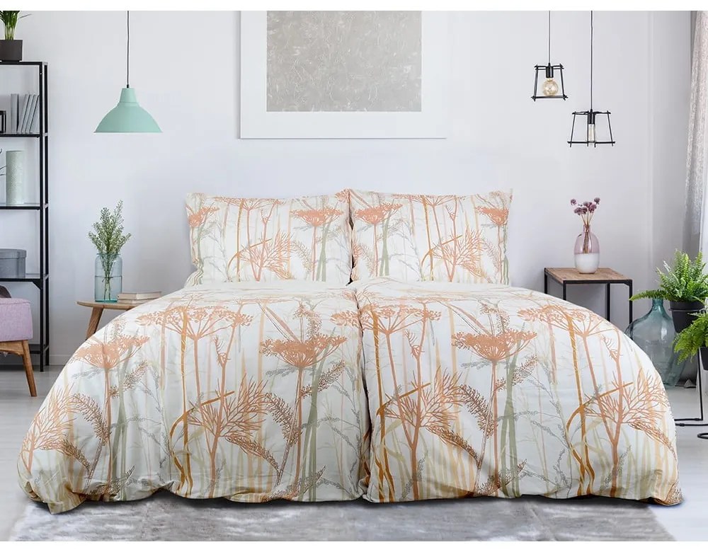 Бяло-теракотено единично крепирано спално бельо 140x200 cm Caraway – B.E.S.