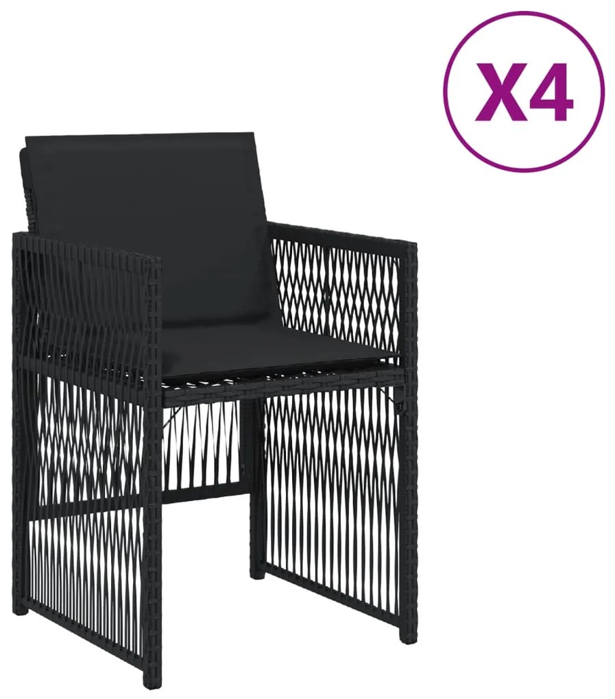 364967 vidaXL Градински столове с възглавници, 4 бр, черен, полиратан
