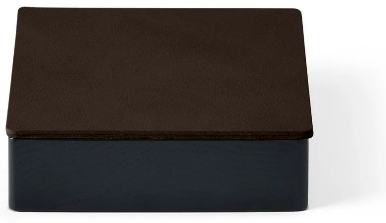 Дървена декоративна кутия за съхранение от еко кожа с капак в черен и кафяв цвят 11x11x3,5 cm Square Nupo – LIND DNA