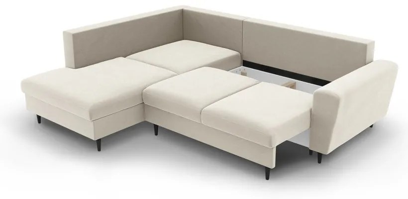 Бежов кадифен разтегателен ъглов диван с място за съхранение (ляв ъгъл/L форма) Kyoto – Cosmopolitan Design
