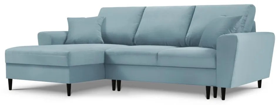 Светлосин разтегателен ъглов диван с място за съхранение от рипсено кадифе (ляв ъгъл) Kyoto – Cosmopolitan Design
