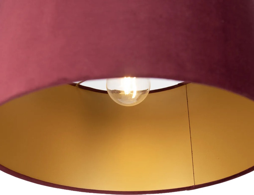 Висяща лампа черна с червен абажур и златист интериор 35 см 3 светлини - Cava