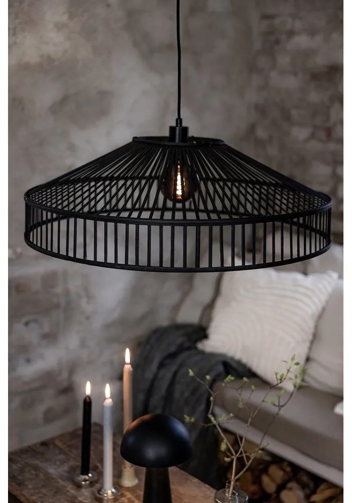 Черно висящо осветително тяло с бамбуков абажур ø 70 cm Tapa – Markslöjd