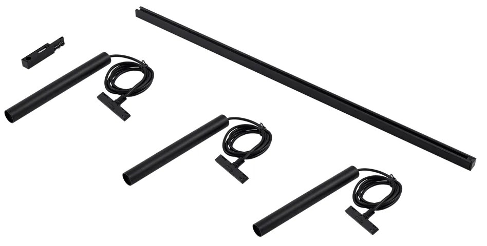 Модерна релсова система за осветление с 3 черни висящи лампи 1-фазов - Slimline Keno