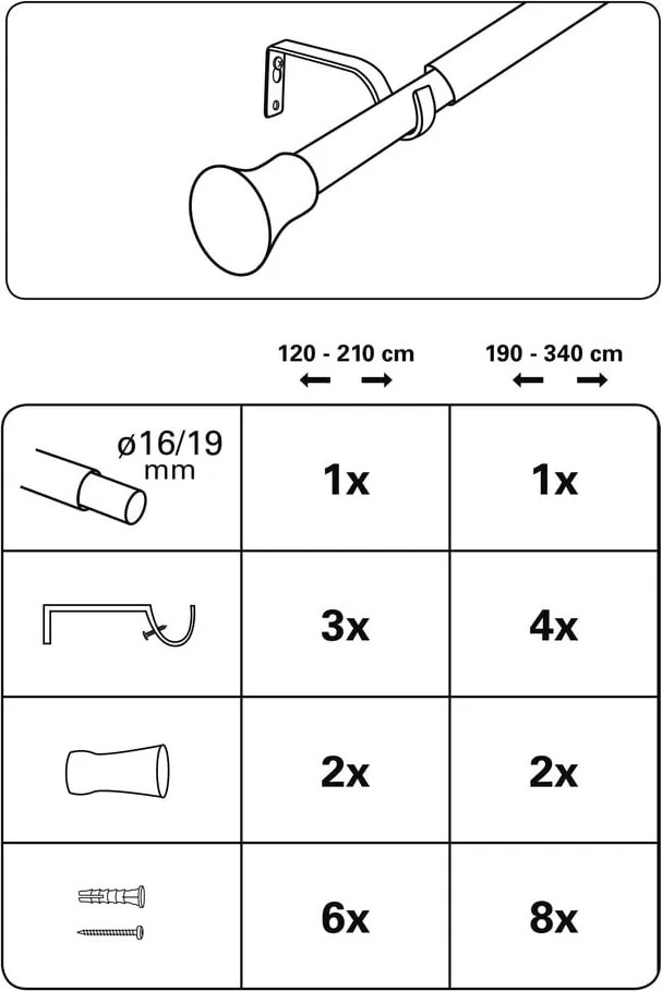 Метален разтегателен корниз 120 - 210 cm Konus - Gardinia