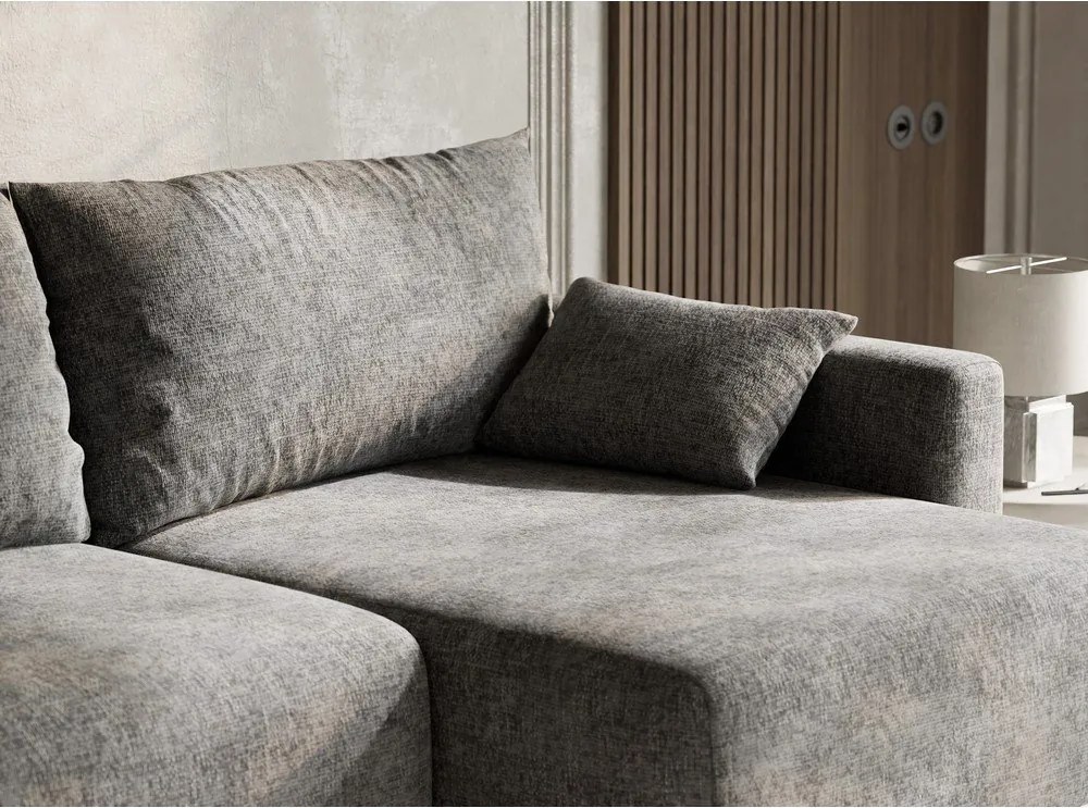 Сив шенилов сгъваем/с място за съхранение ъглов диван (десен ъгъл) Leon – Maison de Rêve