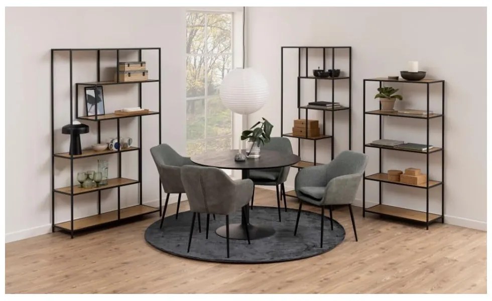 Черна/естествена библиотека от декор от дъб 114x185 cm Seaford – Actona