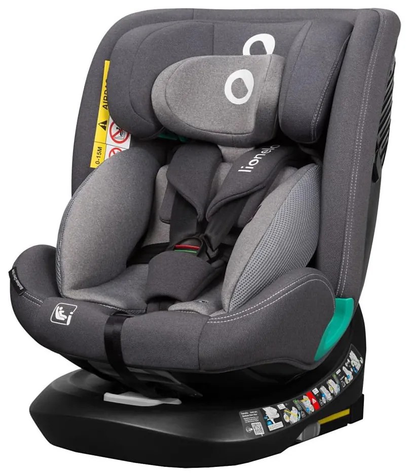 Lionelo - Столче за кола с база, въртящо се BASTIAAN ONE i-Size 40-150 cm Каменно сиво
