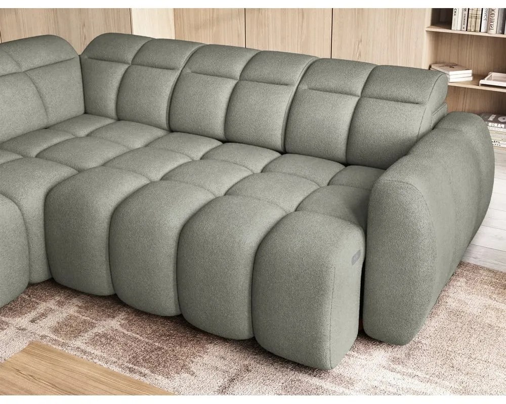 Сиво-зелен разтегателен ъглов диван с място за съхранение от букле (ляв ъгъл L форма) Falconn – ELTAP