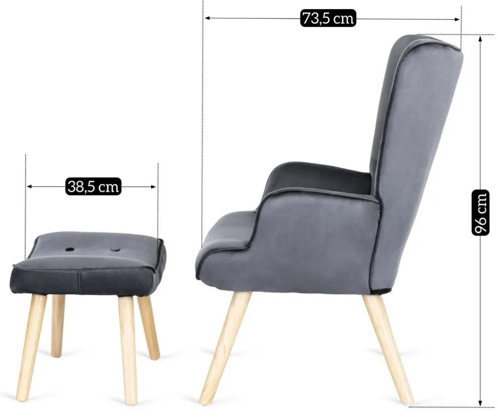 Удобен релаксиращ фотьойл с подложка за крака LOZANO - сив