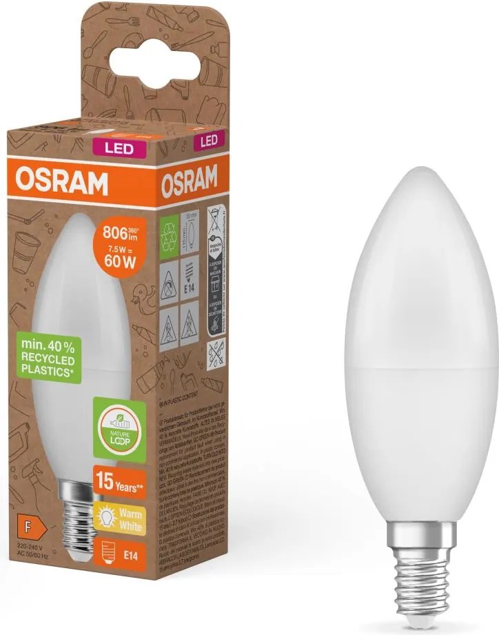 LED крушка от рециклирана пластмаса B39 E14/7,5W/230V 2700K - Osram