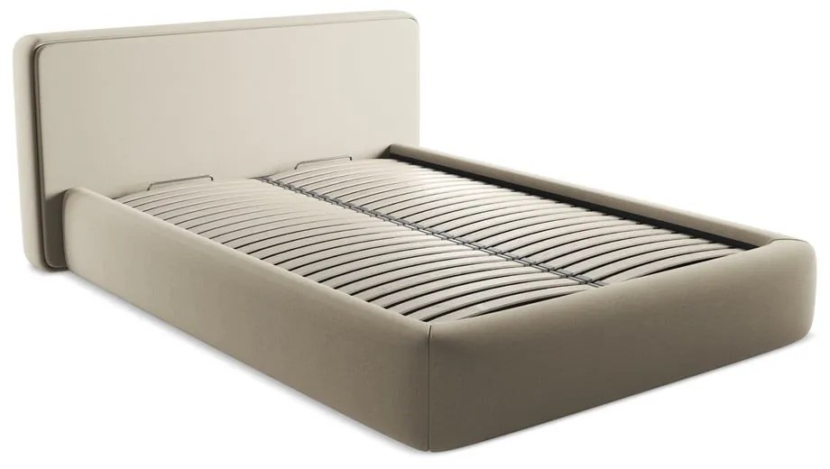 Бежово двойно тапицирано легло с място за съхранение и включена подматрачна рамка 140x200 cm Kiana – Makamii