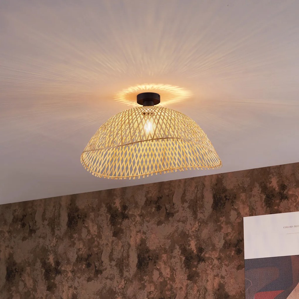 Таванно осветление в стил Арт Деко черно с естествен бамбук 60см - Alka