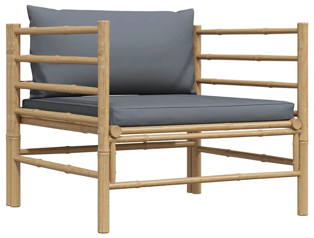313156 vidaXL Градински диван с тъмносиви възглавници, бамбук