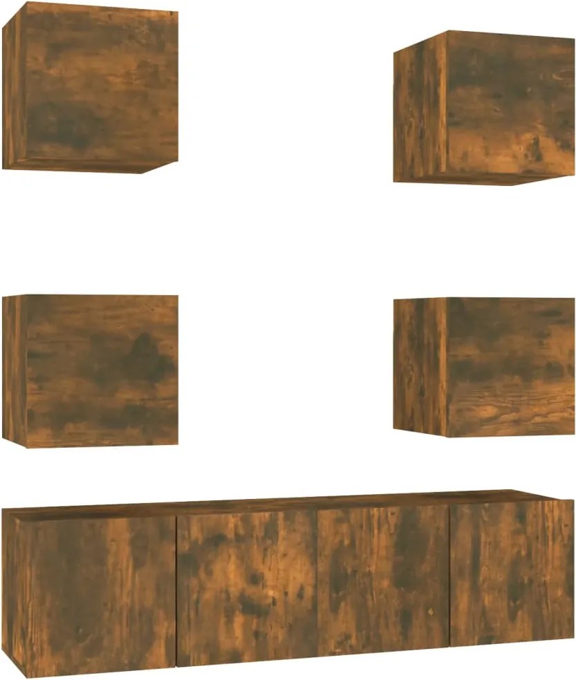3120239 vidaXL Комплект ТВ шкафове от 6 части, опушен дъб, инженерно дърво
