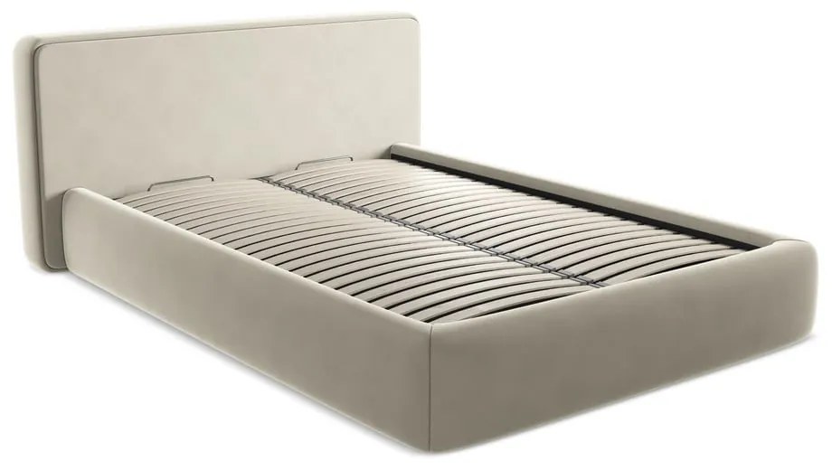 Кремаво двойно тапицирано легло с място за съхранение и включена подматрачна рамка 180x200 cm Kiana – Makamii