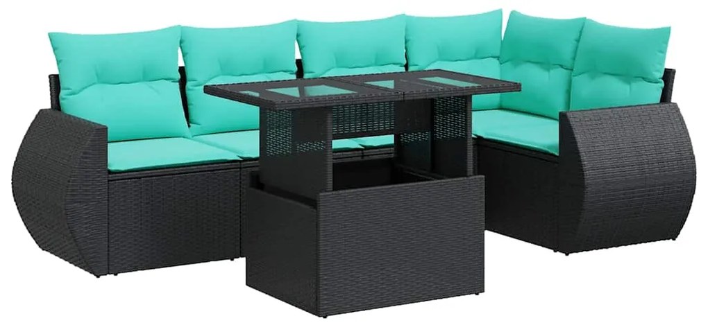 3326638 vidaXL Градински диван с възглавници, 6 части, черен полиратан, акация